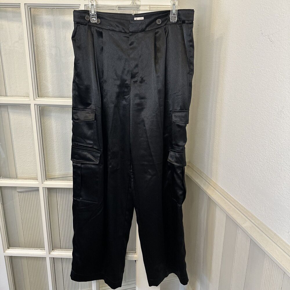 A New Day Women's 10 Straight Relaxed High Rise Satin Cargo Pants Glossy